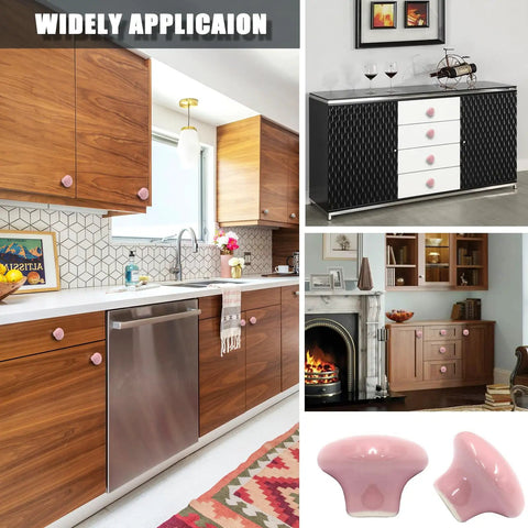 Grab Some Super Chic Pink Ceramic Door Knobs Retro Cabinet Hardware Set With Dresser Pulls Bathroom Vanity Handles No Sweat Install Top Shelf Furniture Makeover Kit 10 Piece Bundle on cabinets and dressers.
