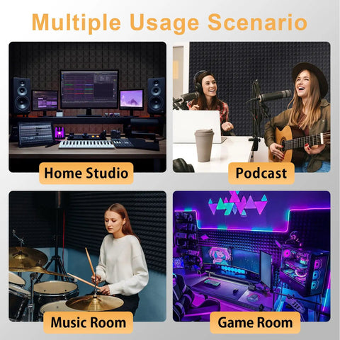 Straight Up Pro Grade Pyramid Acoustic Foam Panels 36 Pack Sound Dampening Wall Tiles in music, podcast, home studio, game rooms.