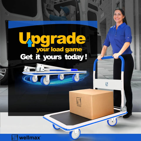 No Sweat Foldable Push Cart Dolly Rocking A Solid 660 Pound Load Rating For Smooth Moving Hauls And Super Compact Portable Trunk Storage In Vivid Blue