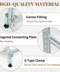 35.5 Inch Rug Tufting Frame Kit For DIY Carpet Making Aluminum Nail Frame Easy Setup Multi Purpose Tufting Tool For Guns Hand Tools Embroidery Machines Ideal For Beginners. close-up of aluminum corner fitting and G clamp