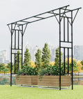 Flat Top Garden Arch Trellis For Climbing Plants Extra Large 11 Ft By 9 Ft Outdoor Metal Arbor in a garden setting