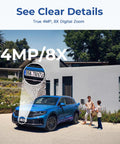 Zoomed image of a license plate and house using 4MP Indoor Outdoor Home Security Camera System, 2 Pack, 2.4G And 5G WiFi.