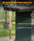 21 Inch Pizza Brush With Brass Bristles And Stone Scraper Wood Handle With Hanging Ring On Outdoor Grill
