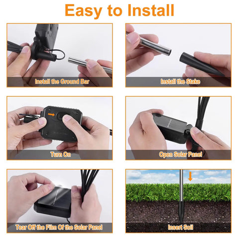 Installation steps for Four Pack Solar Garden Path Lights With 8 LED Firefly Glow Waterproof Outdoor Yard Decor