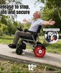 Foldable electric wheelchair for adults, side view, brown, dual batteries, Amazon BISS