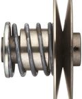 Heavy Duty Cast Iron Spring Pulley With Five Eighths Inch Bore Made For Classic V Belt Drives On Conveyors And Mixers Seven Inch O D side view showcasing the spiral structure.