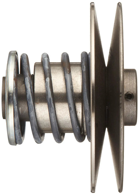 Heavy Duty Cast Iron Spring Pulley With Five Eighths Inch Bore Made For Classic V Belt Drives On Conveyors And Mixers Seven Inch O D side view showcasing the spiral structure.