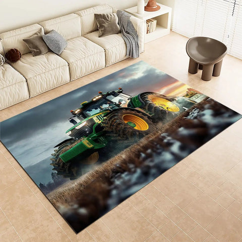 Farm Tractor Rug 3 By 5 Ft for Living Room and Bedroom, super cozy ultra soft flannel surface, contemporary modern style carpet