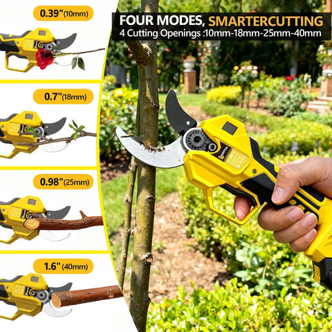 Four cutting modes of Two-In-One Electric Pole Pruning Shears With Detachable Handheld Cutter No Tools Needed, cordless use on branches
