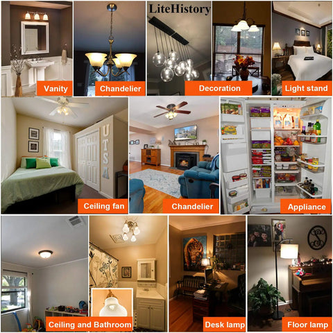 Smooth Dimmable E26 LED Bulbs 6W 60W Equivalent Vintage Edison Style A15 Clear Glass 2700K 600LM used in various home settings