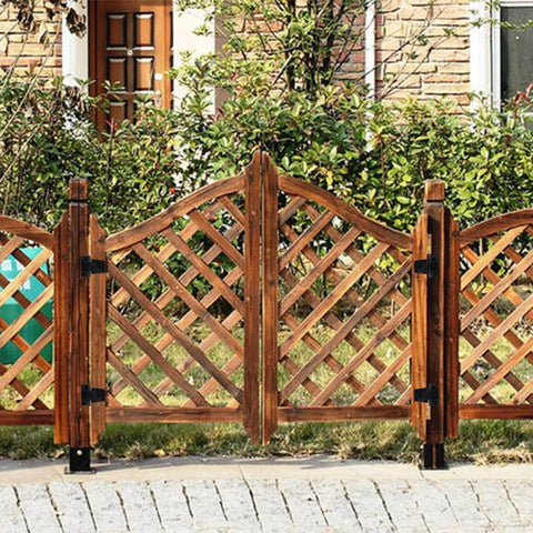 Wooden gate with lattice design featuring Heavy Duty Gate Hinges 3.5 Inch 4 Pack Black Iron Square Barn Hinges For Shed Fence