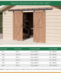 Heavy Duty 8 Ft Exterior Sliding Barn Door Hardware Kit Black Box Rail Track System For Double Doors, Wall Mounted shown installed on a wooden shed