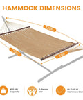 Caribbean Rope Hammock 10.5 Ft Double Outdoor Hammock With Spreader Bars Hand Woven Polyester Breathable Comfort 450 Lb Capacity Tan