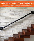 Heavy Duty Industrial Pipe Handrail For Indoor Stairs Wall Mount Metal Safety Rail Solid Staircase Grab Bar installed on stone wall.