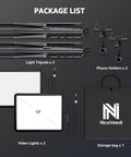 2 Pack LED Video Light Kit For Creators Dimmable Studio Lights 2800K To 6500K with tripods, 12-inch panels, and phone holders