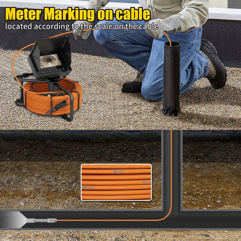 Pro Grade Sewer Inspection Camera Kit With 100Ft Cable 22mm Borescope For Pipes, 4.3 Inch IPS Screen, 12 LED Lights, 1000TVL HD, 8500mAh Battery, IP68 Waterproof, No DVR, cable meter markings