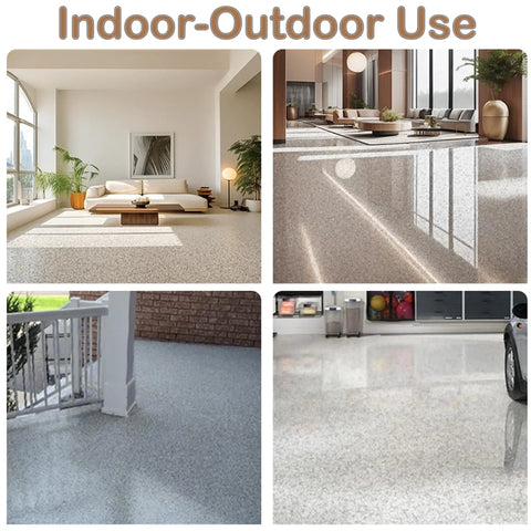 Epoxy Floor Paint With Colored Sand Finish And Imitation Marble Look For Home Or Workshop Cement Floors, Waterproof Non Slip Wear Resistant Coating For Indoor Outdoor Use, High Gloss Built To Last Surface in various indoor and outdoor settings.