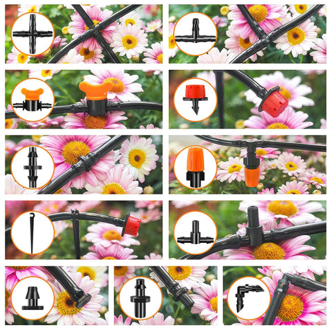 All In One 220 Piece Drip Irrigation Fittings Kit For One Quarter Inch Tubing With Misting Nozzles on flowers