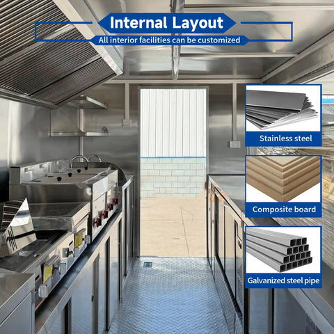 Internal view of Bulletproof Mobile Food Trailer With Private Bathroom And Full Commercial Kitchen Setup showing stainless steel layout.