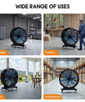48 Inch Industrial Drum Fan With 17,660 CFM High Velocity Airflow in garage, factory, patio, and warehouse settings