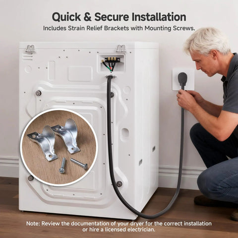 Heavy Duty 4 Prong Dryer Cord 10ft Built To Last 30 Amp 250V 7500W Capacity installation demonstration.
