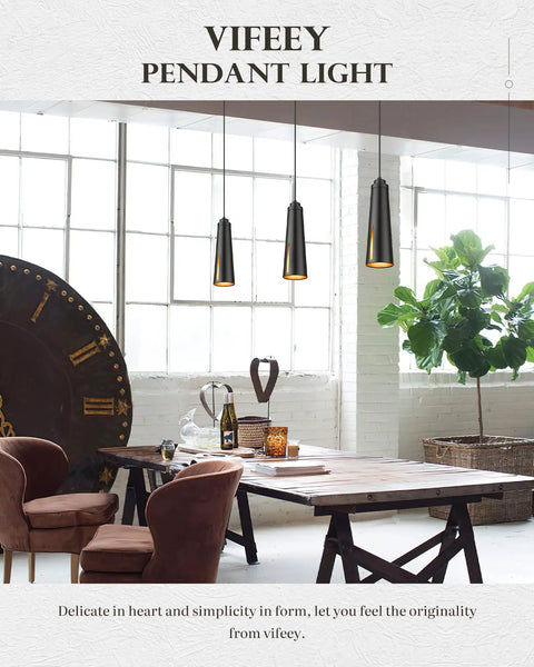 Two Pack Industrial Pendant Lighting Set Modern Farmhouse Black Mini Hanging Lights For Kitchen Island Dining Room Living Room And Hallway Sleek Black Finish With Subtle Gold Accent For Dope Cozy Vibe At Home VF1911PTBK over dining table