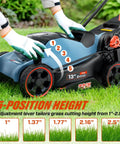Cordless 20V 13 Inch Lawn Mower With 2 In 1 Mulching And Bagging Five Height Settings From 1 To Two And A Half Inches Powerful 3500 RPM Motor For Quick Yard Work Lightweight Electric Push Mower For Small To Medium Yards, 5-height adjustment