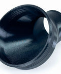 4 Inch To 2.5 Inch Angled Reducer adapts standard shop vac to woodworking dust collection port, heavy duty black pipe.