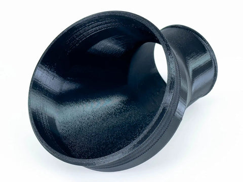4 Inch To 2.5 Inch Angled Reducer adapts standard shop vac to woodworking dust collection port, heavy duty black pipe.