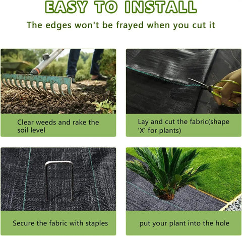 Steps for installing Heavy Duty Weed Barrier Landscape Fabric 3 Feet By 50 Feet Ground Cover Mat for Easy Weed Control