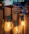 Outdoor String Lights 200 Ft Waterproof Shatterproof Globe Bulbs 104 LED Easy Install Connectable End To End Dimmable Warm White 2700K For Patio Backyard Cafe Market Outdoor Decor glowing on wooden fence