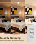 Real Smooth Flicker Free Dimmer Switch For Leds And Cfl Bulbs Handles Zero Buzz Dimming At Every Level in a stylish bedroom setting.