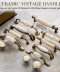 2 Pack Solid Marble Vein Ceramic Drawer Pulls 5 Inch Vintage Antique Brass Cabinet Handles sweet upgrade displayed on a surface.