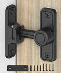 Heavy-Duty Zinc Alloy Barn Door Lock With 90/180 Degree Flip Privacy Latch, Extra Thick Construction, Black Finish, Installed View