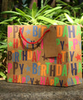 Large Kraft Birthday Gift Bag With Tissue Paper And Card 13 Inch Wide Horizontal Gift Tote With Colorful Happy Birthday Stars Design