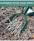 Compact Rotary Cultivator With Adjustable Stainless Steel Handle For Small Gardens Eight Tine Aluminum Head in soil