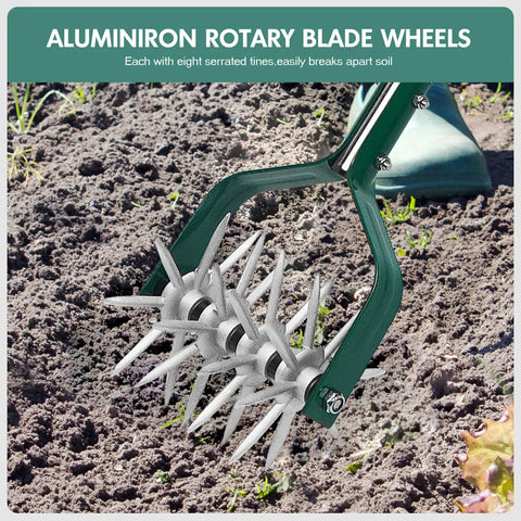 Compact Rotary Cultivator With Adjustable Stainless Steel Handle For Small Gardens Eight Tine Aluminum Head in soil