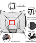 7X7 Baseball Practice Net Featuring Adjustable Strike Zone And Height Adjustable Tee For Backyard Ballers, knotless netting details.