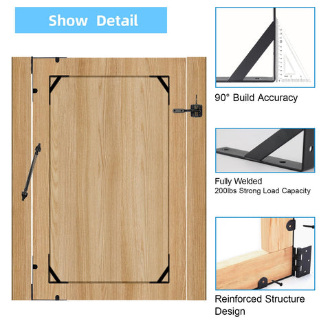 No Sag Gate Kit With Self Closing Hinges And Corner Brackets shown in detail on wooden gate, highlighting build accuracy and durability.