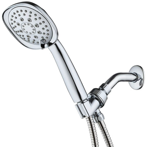 Square 6 Setting High Pressure Hand Shower With Extra Long 72 Inch Stainless Hose Bracket Solid Brass Fittings All Chrome Finish Premium Handheld Shower Head From A Top American Manufacturer Built To Last showing chrome finish and stainless hose