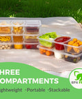 8 Oz Reusable Snack Containers With Lids Three Compartment Snack Pack Set BPA Free Food Grade PP5 on picnic blanket