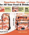 Picnic Backpack For Two With 14 Piece Insulated Cooler Set For Beach, Camping, And Parks in Desert Daze print with dimensions.