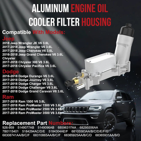 Heavy Duty Aluminum Engine Oil Cooler Filter Housing Adapter For Jeep Cherokee Wrangler JK Chrysler 300 Pacifica Dodge