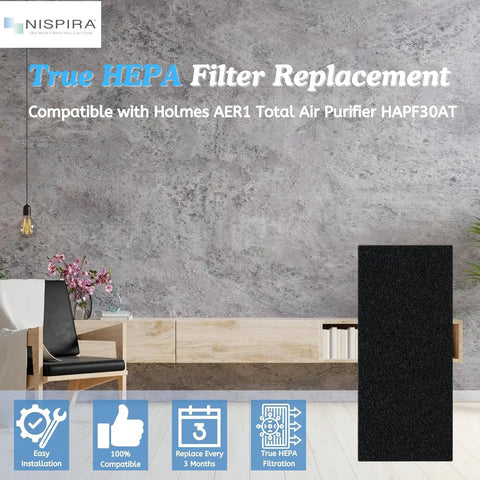 Activated Carbon Pre Filter For Holmes AER1 Air Purifier HAPF30AT 9.5 X 4 X 0.25 Inch Pack Of 4 Replacement Carbon Filters shown in a room setting.