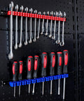 Four Piece Screwdriver And Wrench Organizer Wall Mount Tool Holder With Clips For Garage Or Workshop Keeps Screwdrivers Spanners Extensions Ratchets And Pliers Neatly Accessible And Ready To Grab holding tools on a pegboard