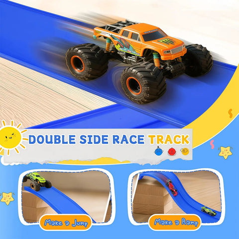 Flexible Race Track For Kids 16 Ft Bendable Car Ramp Track Set With 16 Suction Cups compatible with Hot Wheels truck in motion