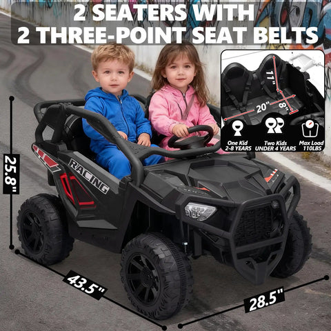 Powerful 24V Two Seater Ride On Car With 800W Motors, Four Wheel Drive and Two Wheel Drive Switchable, black