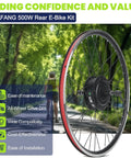 Beefy 48V 500W Rear Hub Ebike Conversion Kit wheel with brushless geared motor on forest trail background