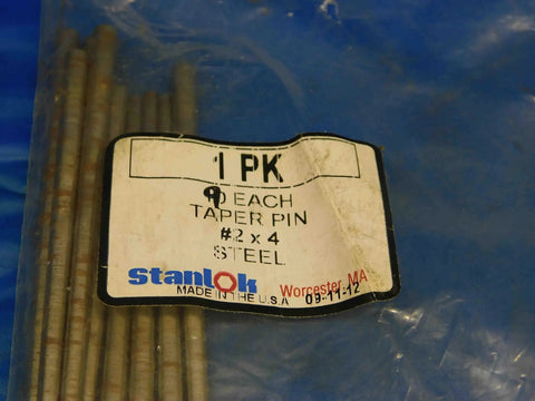 Pro Grade Taper Pins Nine Piece Bundle Size Two Diameter Four Inch Overall Length Milled From Hardened Carbon Steel USA Forged shown in package.