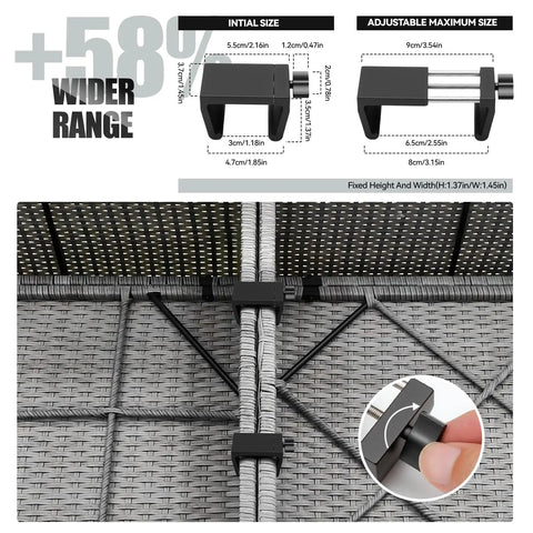 Tough As Nails Heavy Duty Outdoor Furniture Clips For Wicker Patio Sets, Twist Lock Aluminum Clamps on wicker platform.